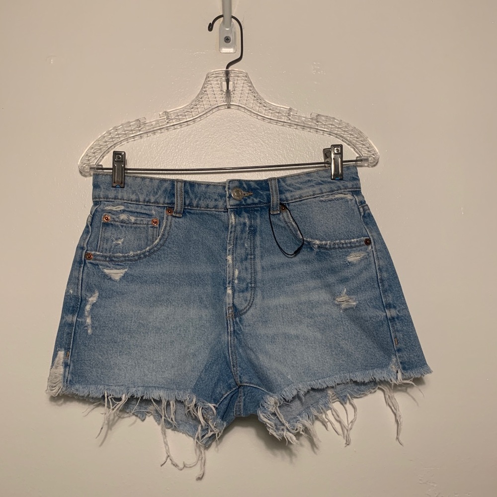 Light Wash Denim High Waisted Button Down Shorts